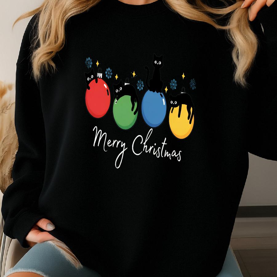 Meowy Christmas Sweathsirt, Christmas Cat Shirt, Merry Christmas, Cat Lover Shirt, Christmas Gift, Christmas Cat Mom Gifts For Cat Lover Sweatshirt