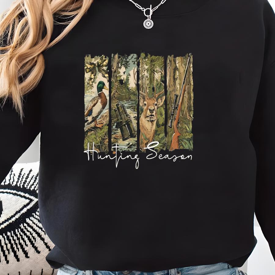Hunting Season Sweatshirt, Camo Deer Hunting Hoodie, Duck Hunter Gift Sweatshirt