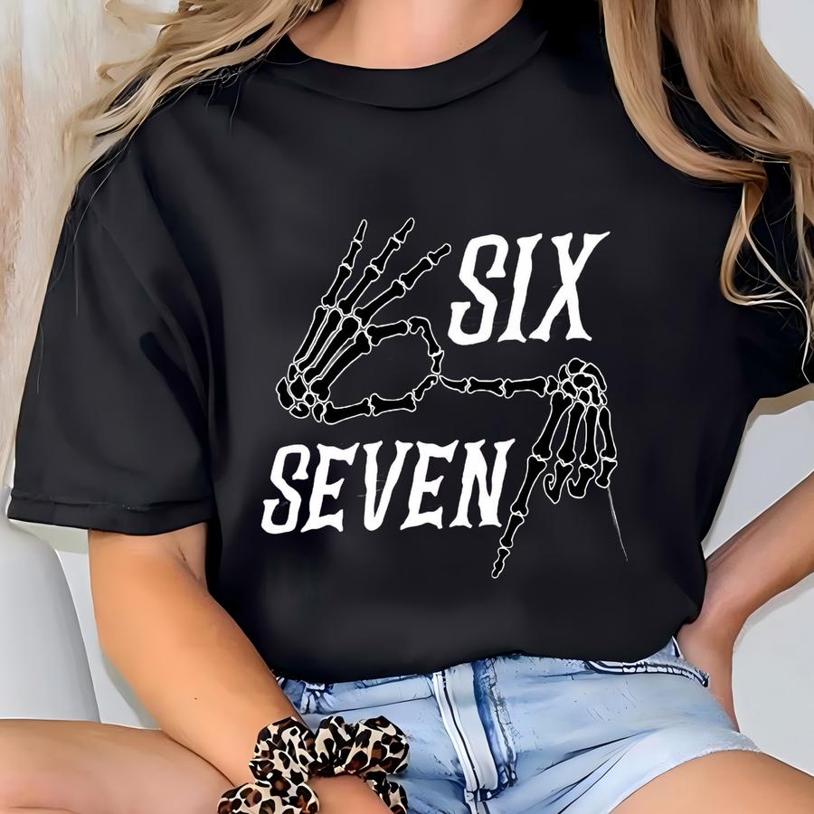 Skeleton Hands 67 Shirt: Funny Six Seven Meme With Bone Fingers Halloween Vibes T-shirt