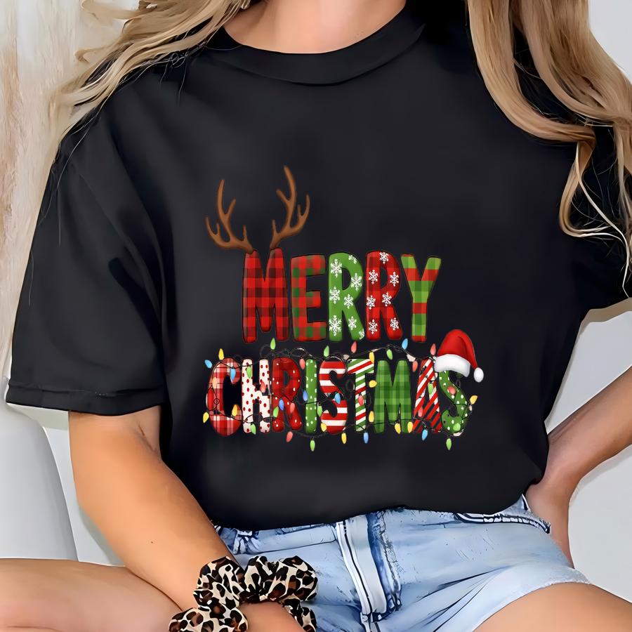 Merry Christmas Sweatshirt, Christmas Pj Set, Xmas Gift Crewneck, Reindeer Shirt, Christmas Sweater,santa Hat Shirt T-shirt