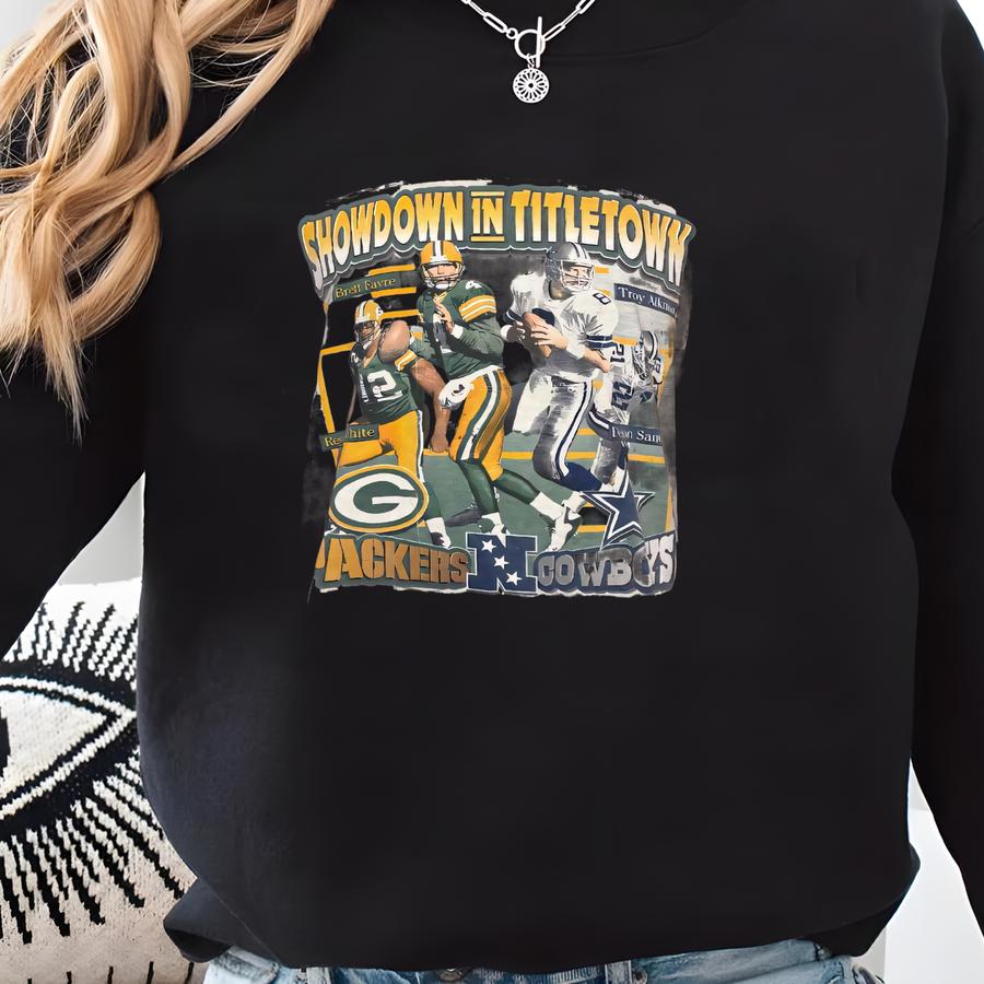 Vintage 90s Green Bay Cowboys Aikman Deion Sanders Tee Sz Large Sweatshirt Vintage 90s Green Bay Cowboys Aikman Deion Sanders Tee Sz Large Sweatshirt