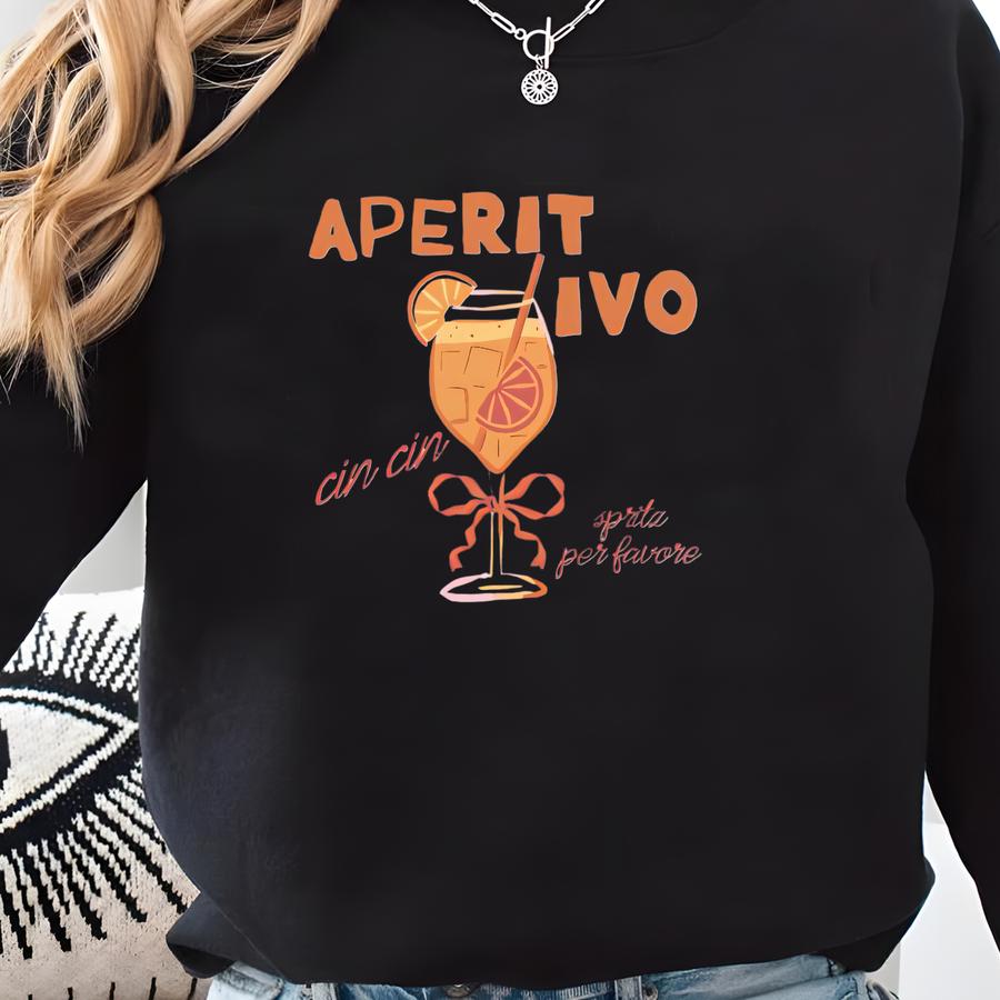 Aperitivo Short Sve Cotton T-shirt | Boho Style Spritz, Italian Cocktail Tee | Bachelorette, Girl’s Trip Shirt | Gift Idea Sweatshirt