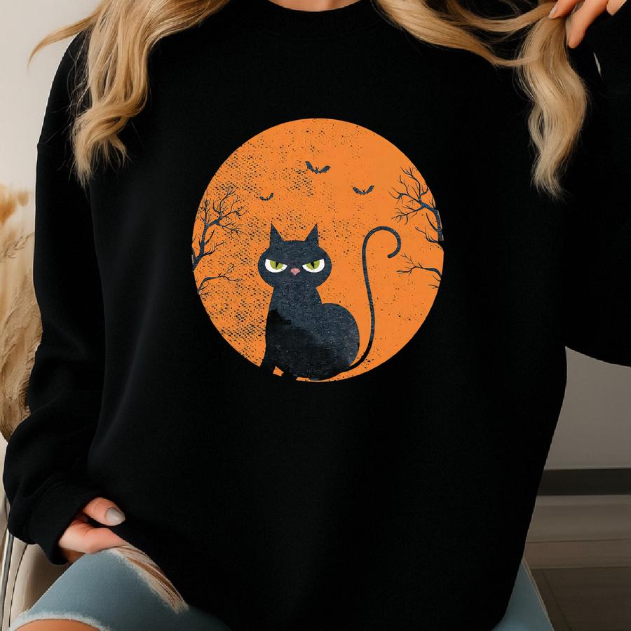 Shirt, Retro Cat Moon Shirt, Scary Halloween Cat Costume, Halloween Cat, Cat Lover Gift, Halloween Spooky, Funny Cat Shirt Sweatshirt