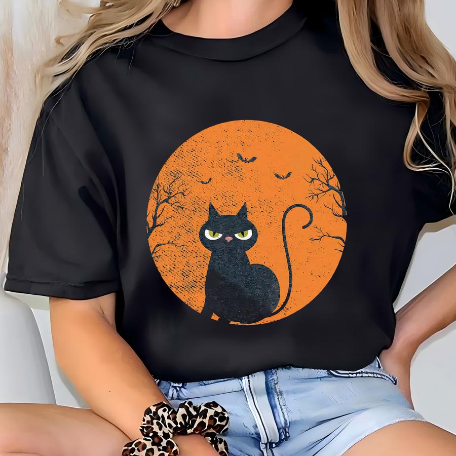 Shirt, Retro Cat Moon Shirt, Scary Halloween Cat Costume, Halloween Cat, Cat Lover Gift, Halloween Spooky, Funny Cat Shirt T-shirt