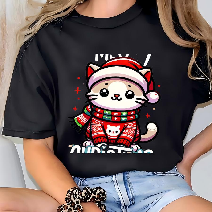 ® Meowy Christmas Shirt, Gift For Cat Mom T-shirt