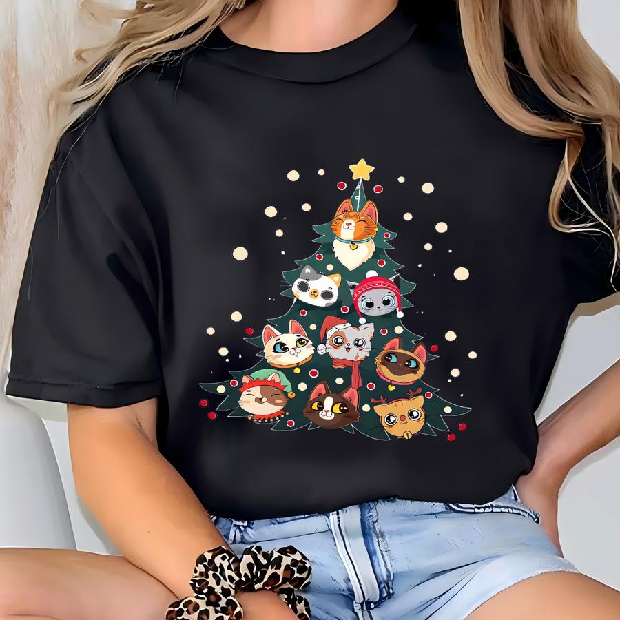 ® Meowy Christmas Tree Cat Hoodie, Cute Holiday Hoodie Gift For Cat Lovers T-shirt