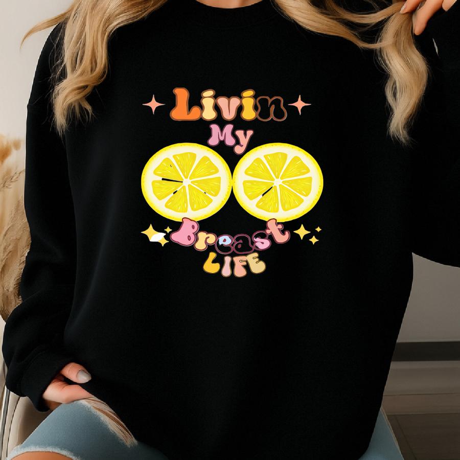 Breast Surgeon Coffee Mug, Breast Cancer Awareness Mug For Women, Post Surgery Citrus Inspired Cup, Mammographer Mug, Livin My Breast Life Sweatshirt