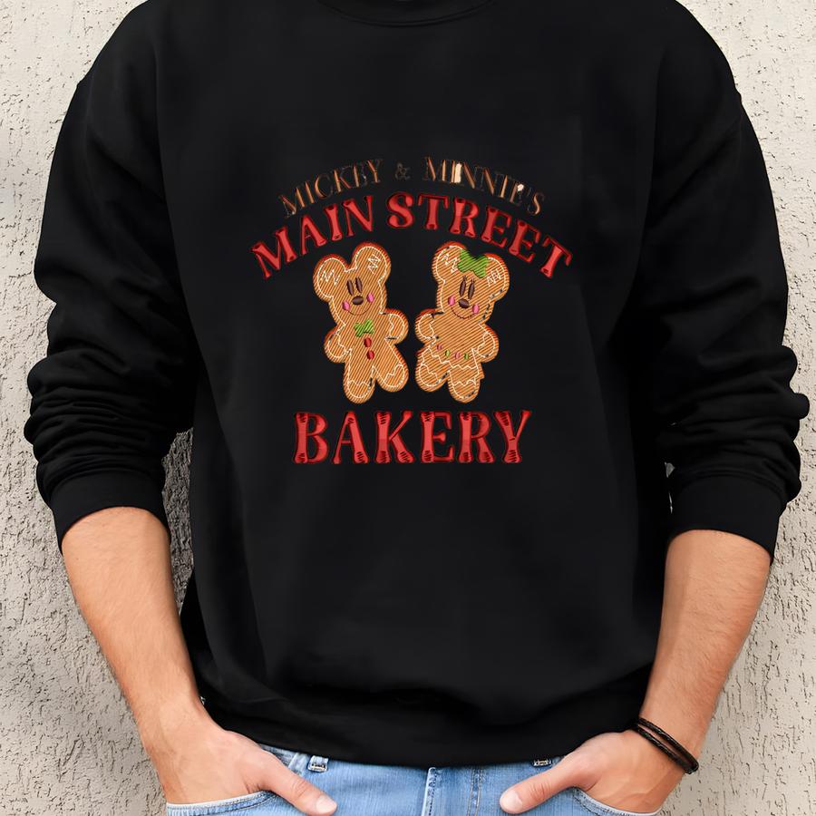 Christmas Sweatshirt, Main Street Bakery Sweater, Gift For Her, Christmas Mouse Gingerbread Hoodie Sweatshirt