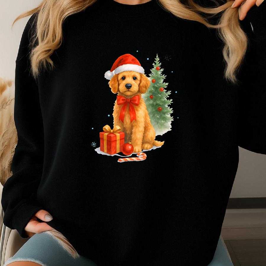 ® Christmas Doodle Shirt, Christmas Dog Shirt, Labradoodle Shirt, Doodle Mom Shirt, Labradoodle Dog Pink Bow Christmas Shirt Sweatshirt