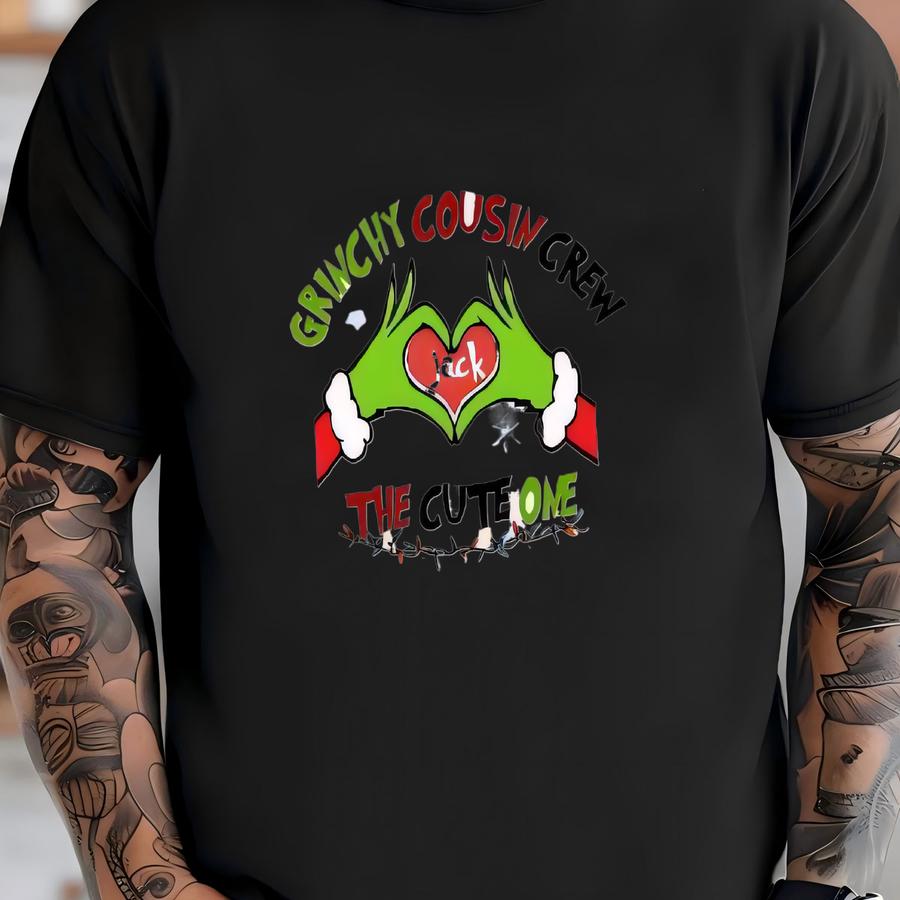 Custom Cousin Crew Shirt Christmas Matching , Y Cousin Crew Family Shirt, Personalized Christmas Family Pajamas With Hand Heart Shirt T-shirt