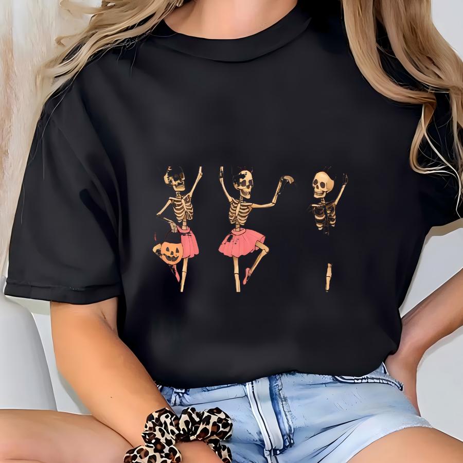 Dancing Skeletons Breast Cancer Shirt, Breast Cancer Gift, Skeletons Ribbon Breast Cancer Awareness Shirt, Cancer Halloween Shirt,cancer Tee T-shirt