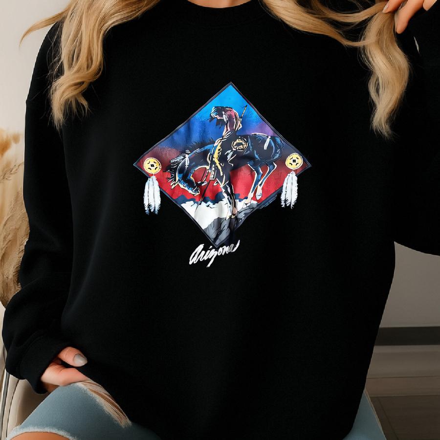 Vintage 1989 Arizona Navajo Horse Rider Graphic Single Stich T-shirt. Made In Usa, Size Large. Sweatshirt