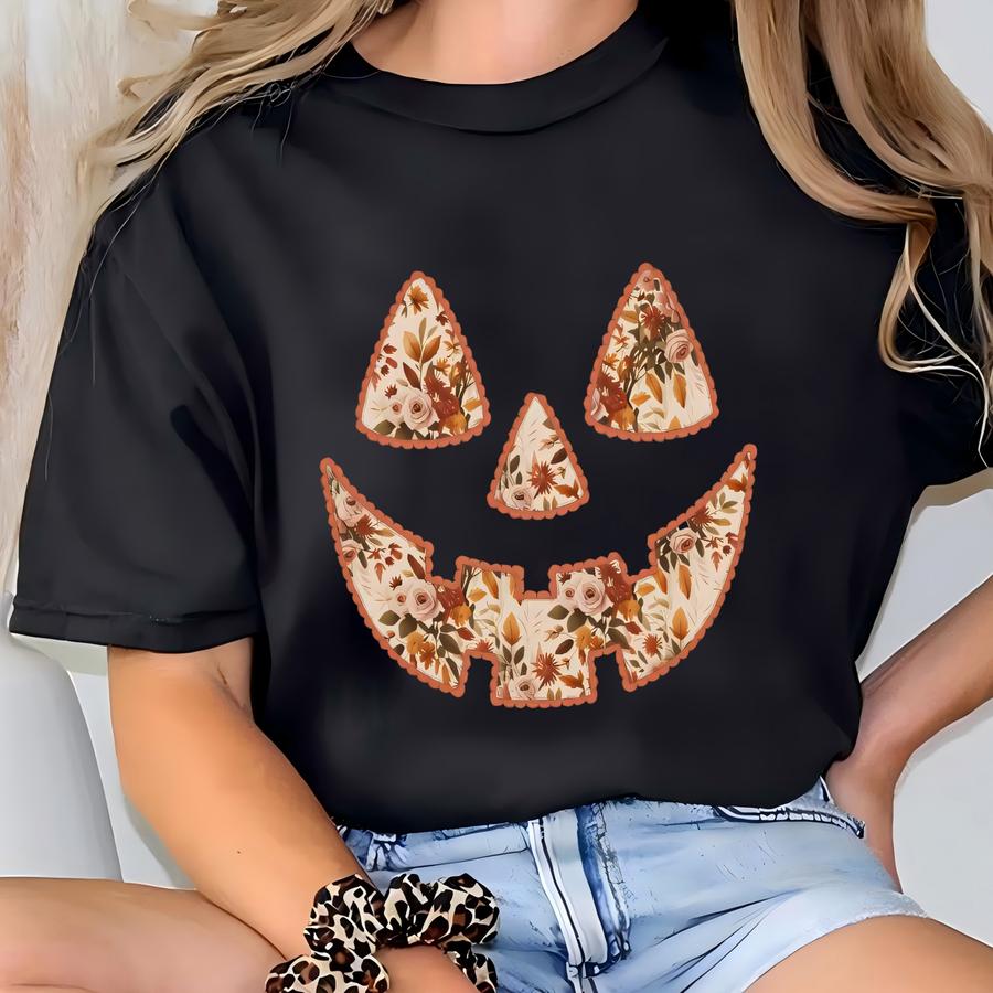 Floral Pumpkin Face Shirt Spooky Pumpkin Hoodie Floral Halloween Pumpkin Hoodie T-shirt