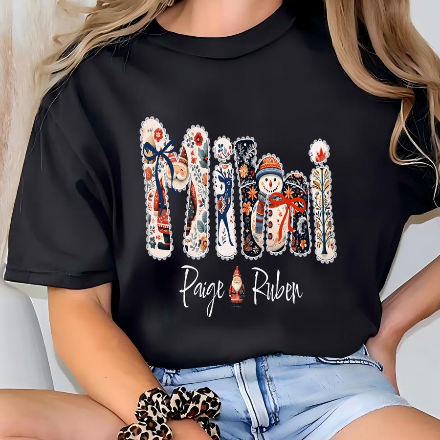 Christmas Mimi Sweatshirt With Grandkids Names, Mimi Gift From Grandchildren, New Grandma Gift, Xmas Gift For Mimi, Scandanavian Christmas T-shirt