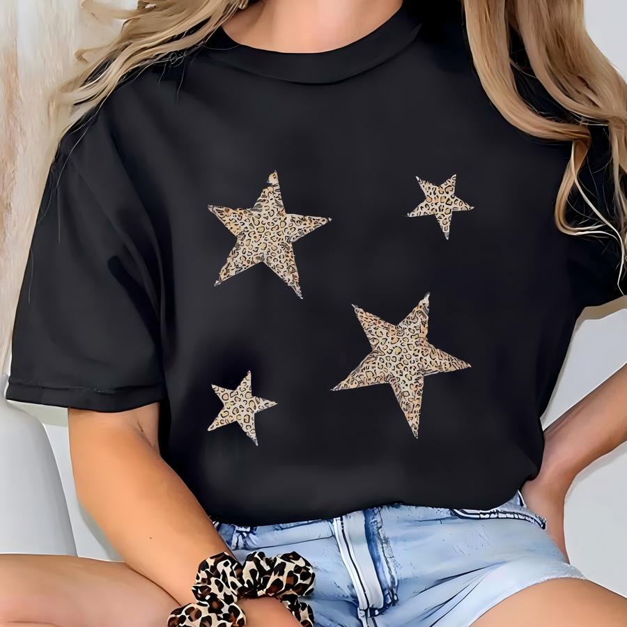 Cheetah Star Patchwork Sweatshirt T-shirt