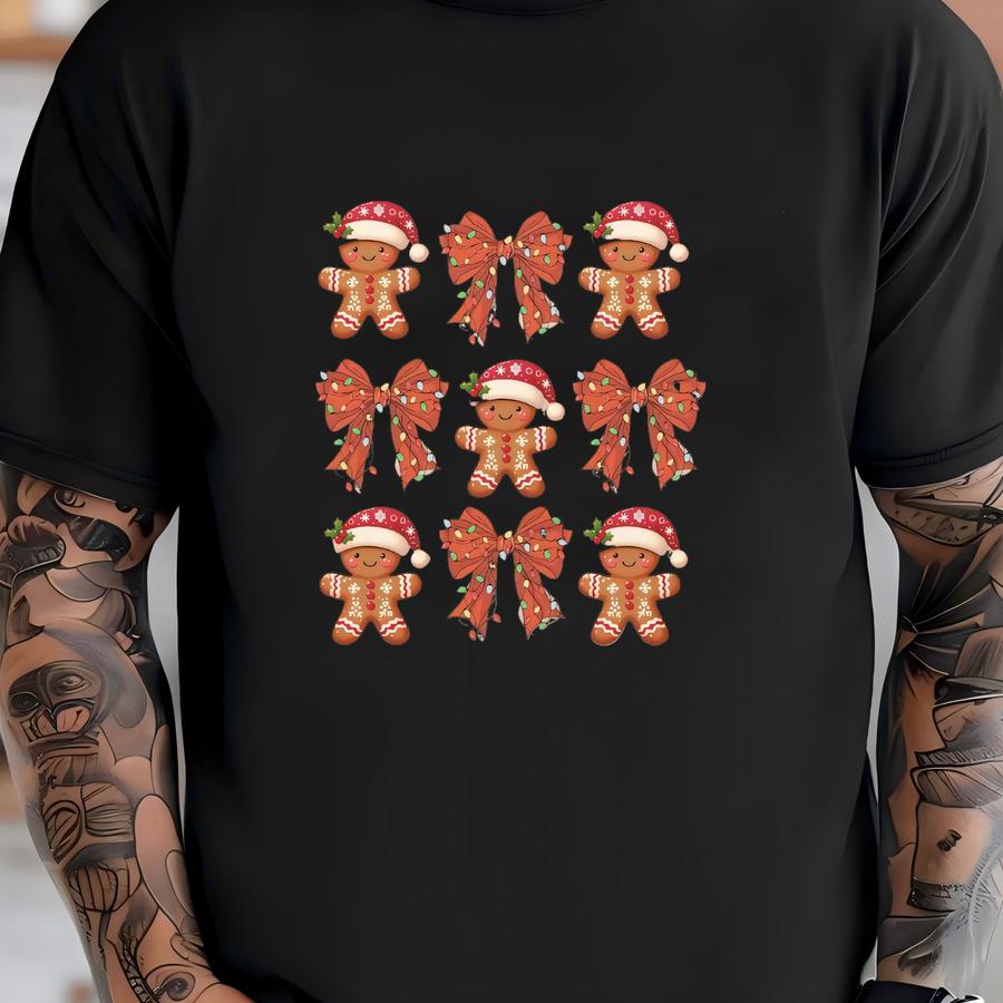 Gingerbread Christmas Sweatshirt Holiday Outfit Festive Apparel Cotton Crewneck Santa Hat Clothing Winter Wear Cute Shirt Gift Family T-shirt