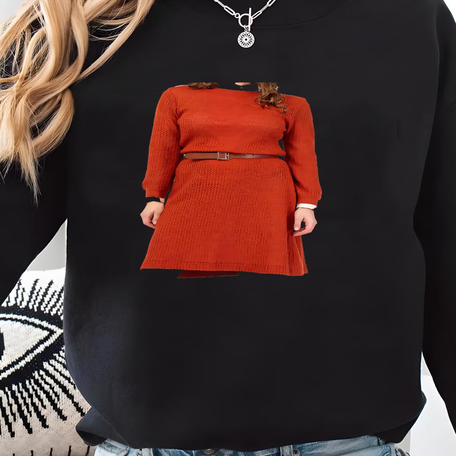 Vintage 70s 80s Burnt Orange Eyelet Knit Midi Sweater Dress - Medium | Retro Boat Neck Open Weave Long Sve Dress Sweatshirt