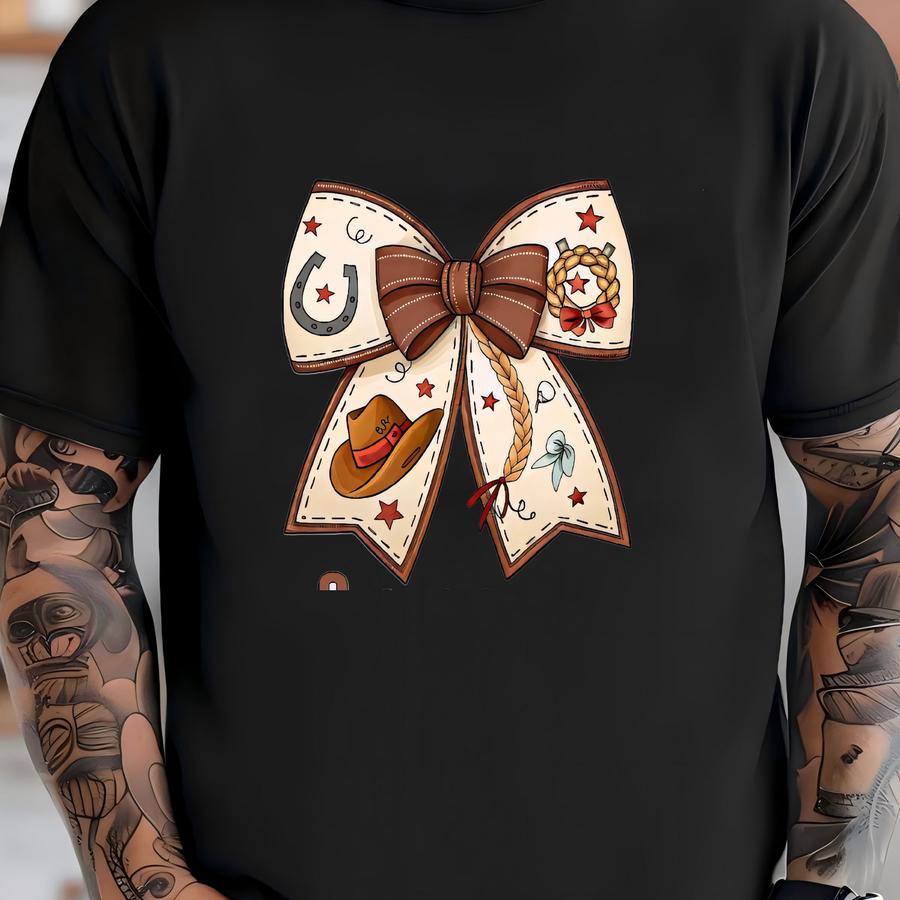 Custom Name Cowgirl Graphic Tee, Personalized Coquette Bows With Name Kids Sweatshirt, Custom Western Natural Shirt, Country Rodeo Outfit T-shirt