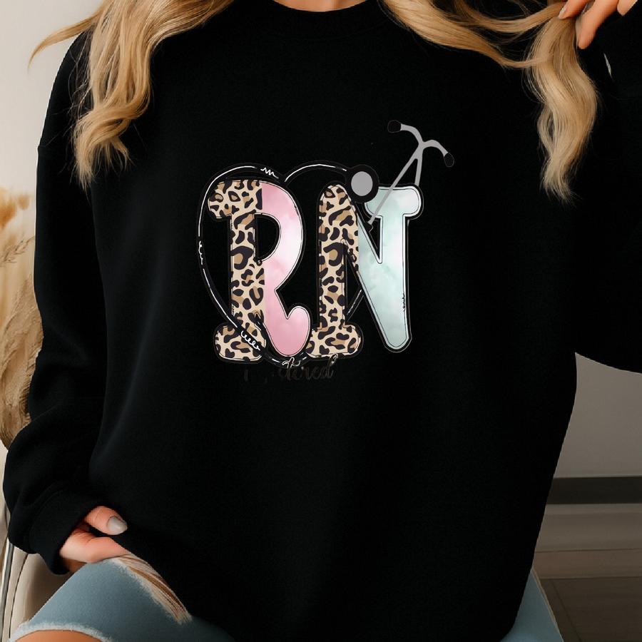 Rn Registered Nurse Sweatshirt, Nurse Hoodie, Leopard Print Rn , Stethoscope Nurse Gift, Nursing Student Appreciation Sweatshirt