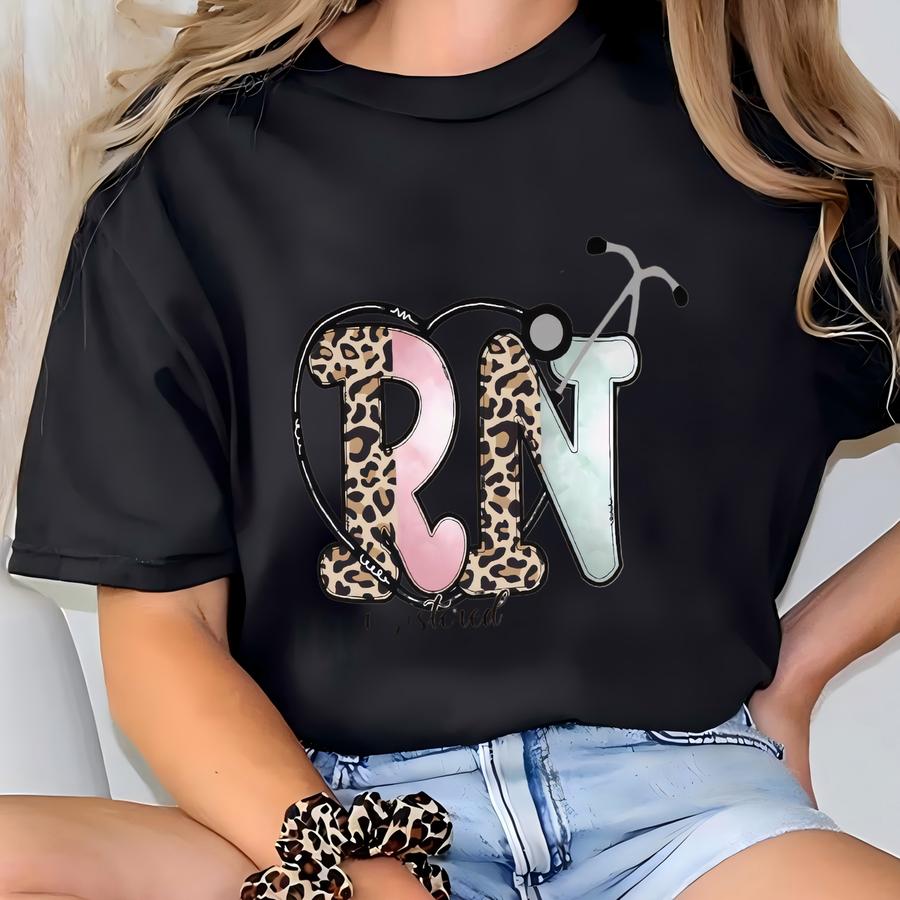 Rn Registered Nurse Sweatshirt, Nurse Hoodie, Leopard Print Rn , Stethoscope Nurse Gift, Nursing Student Appreciation T-shirt