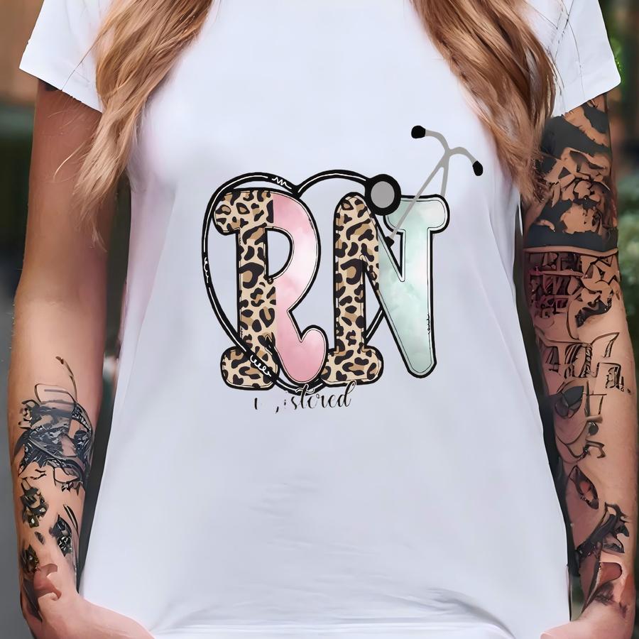 Rn Registered Nurse Sweatshirt, Nurse Hoodie, Leopard Print Rn , Stethoscope Nurse Gift, Nursing Student Appreciation T-shirt