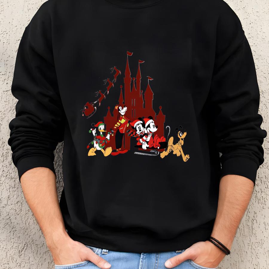 Christmas Castle T-shirt, Land Tee With Santa Sleigh Cartoon Characters Sweatshirt