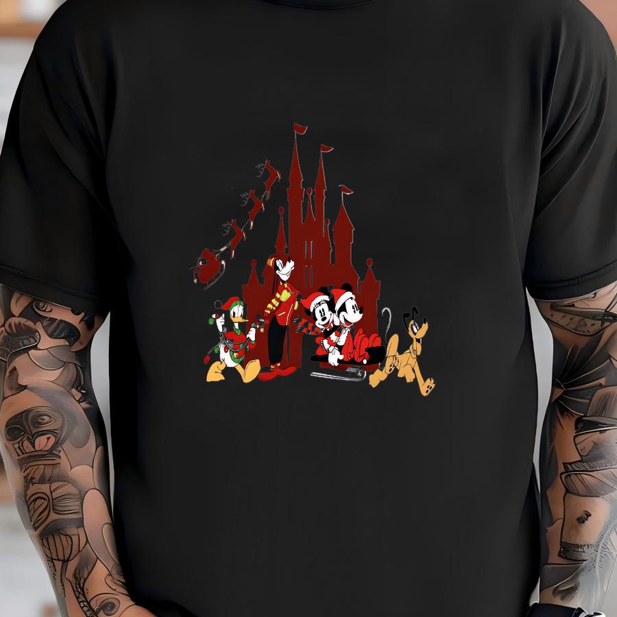 Christmas Castle Hoodie, Land Tee With Santa Sleigh Cartoon Characters T-shirt