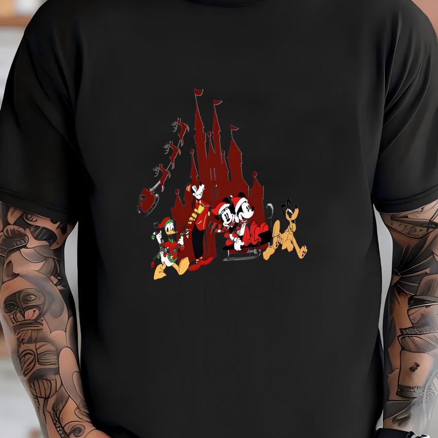 Christmas Castle Crop Top, Holiday Tee With Santa Sleigh Festive Characters T-shirt