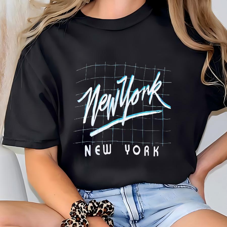 Women's Vintage 90's New York Ny City Black Blue Ringer Tee Shirt Sz Large Vtg T-shirt