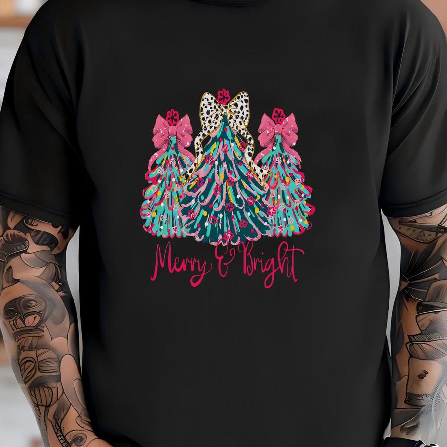 Christmas Tree Sweatshirt Holiday Outfit Festive Clothing Christmas Fashion Leopard Print Bow Design Merry Bright Cotton Pullover Winter T-shirt