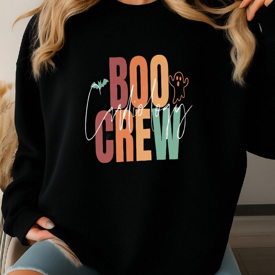 Cardiology Boo Crew Sweatshirt Hoodie, Spooky Season Gift, Halloween Nurse Doctor, Funny Ghost Bat Pullover, Autumn Fall Apparel Sweatshirt