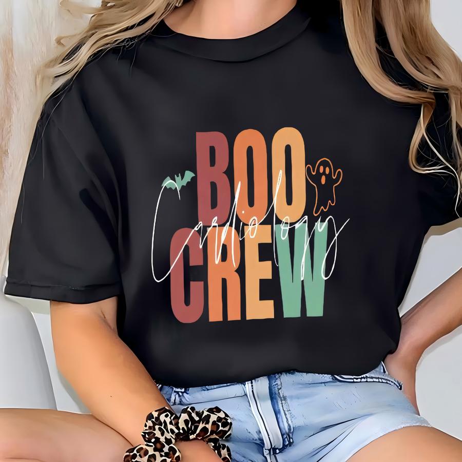 Cardiology Boo Crew Sweatshirt Hoodie, Spooky Season Gift, Halloween Nurse Doctor, Funny Ghost Bat Pullover, Autumn Fall Apparel T-shirt