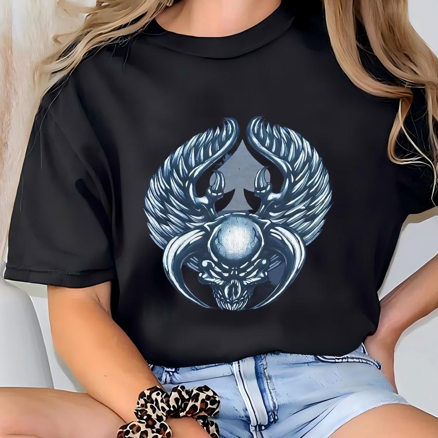 Vintage Y2k Distressed Fade Skull Alien Long Sve Shirt Grunge Streetwear Blue T-shirt