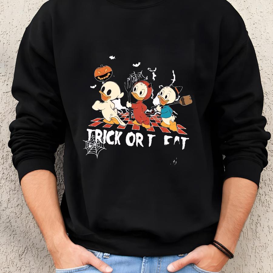 Retro Trick Or Treat Shirt, Halloween Duck Spooky Season Shirt, Duck Halloween Shirt, Huey Dewey Louie Halloween Shirt, Halloween Boo Sweatshirt