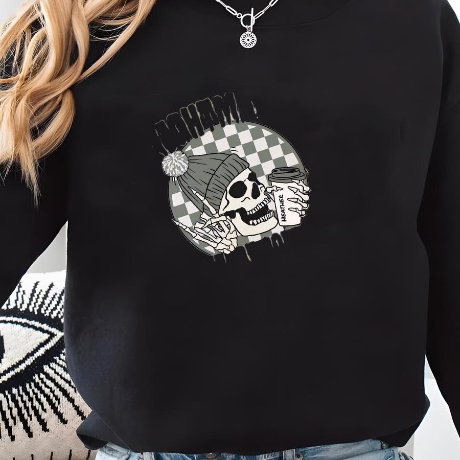 Personalized Coffee Sweatshirt Fall Funny Gift For Friend Coffee Gift Skeleton Crewneck Gildan Custom Halloween Sweatshirt Sweatshirt