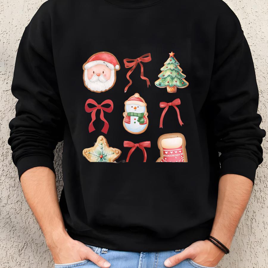 Christmas Cookie Sweatshirt, Coquette Bow Holiday Sweater, Christmas Gift Sweatshirt
