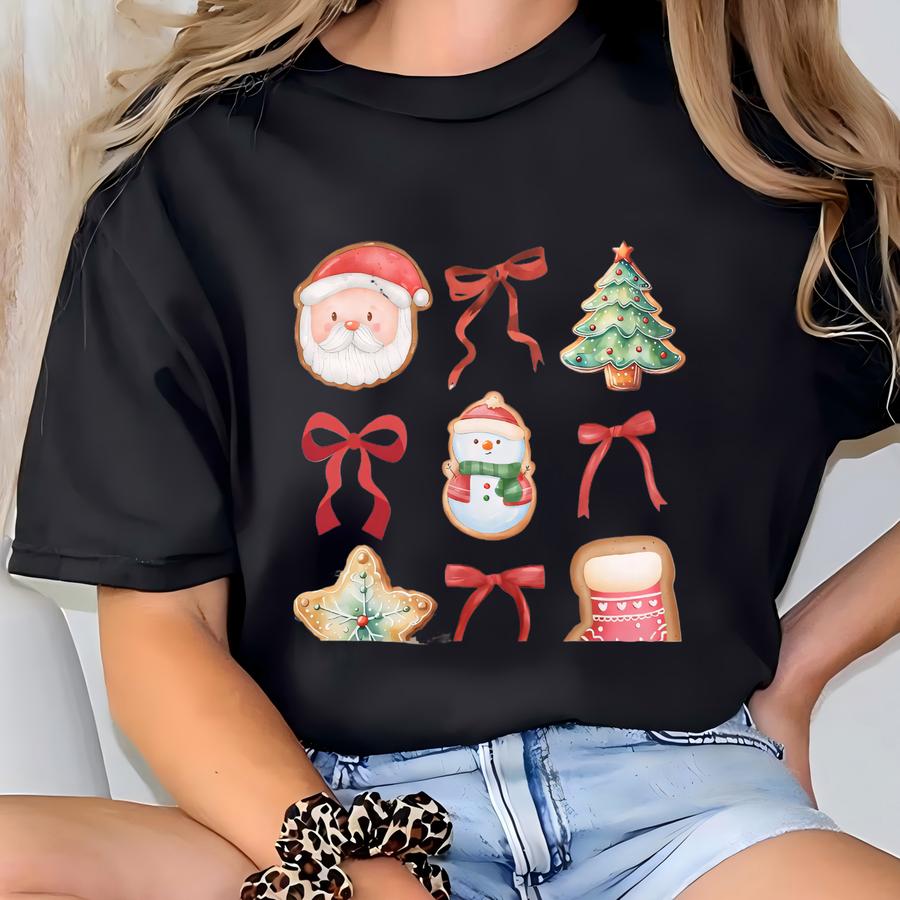 Christmas Cookie Sweatshirt, Coquette Bow Holiday Sweater, Christmas Gift T-shirt