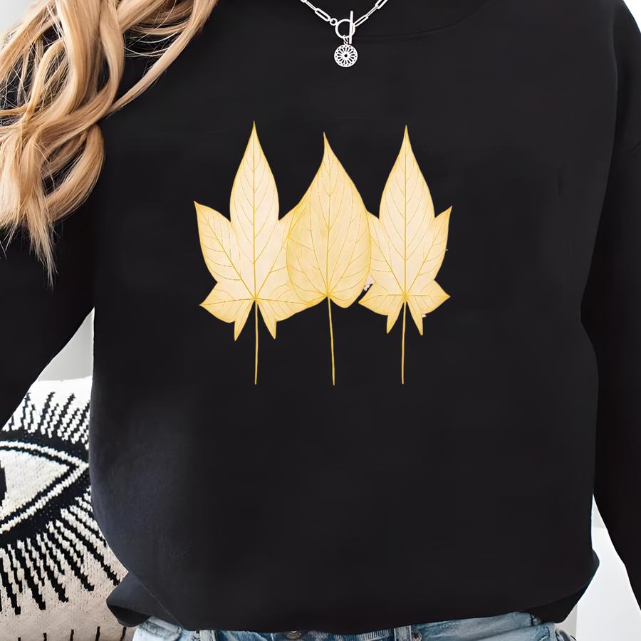 Golden Fall Leaves T-shirt, Thanksgiving Gift For Her, Autumn Leaves Tee, Womens Fall T-shirt, Cute Fall Tee Sweatshirt