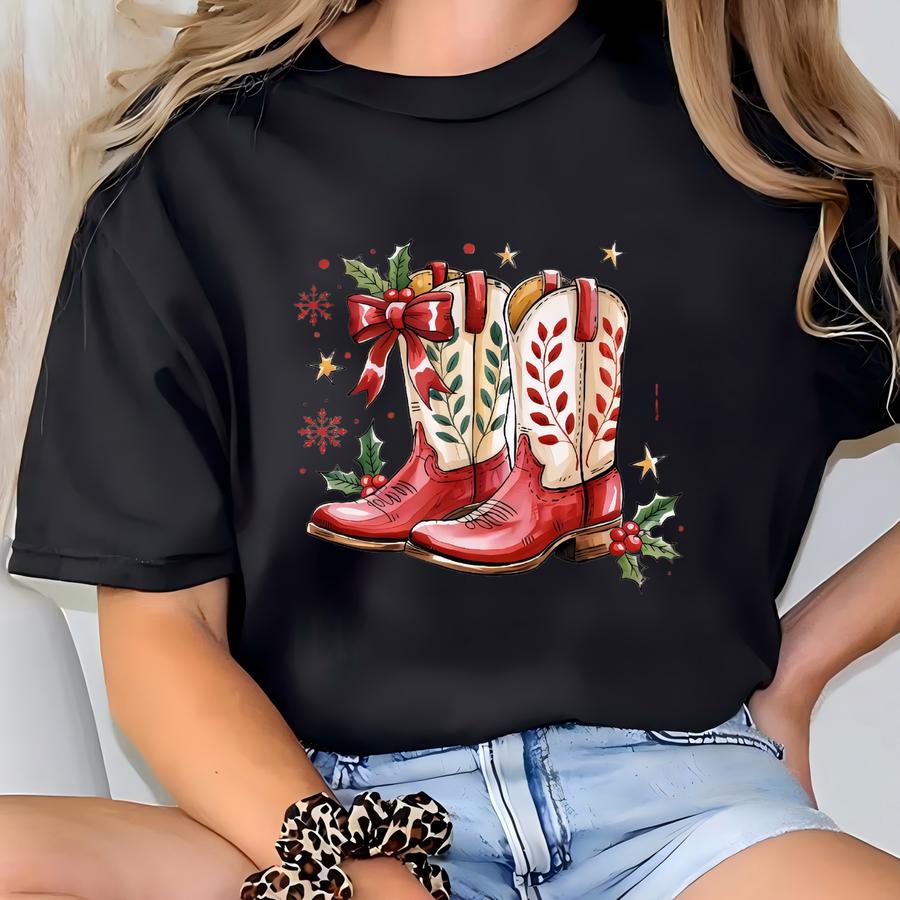Christmas Coquette Boots Sweatshirt, Have A Boot Scootin Merry Christmas, Western Sweatshirt, Christmas Sweater, Cowgirl Christmas Shirt T-shirt