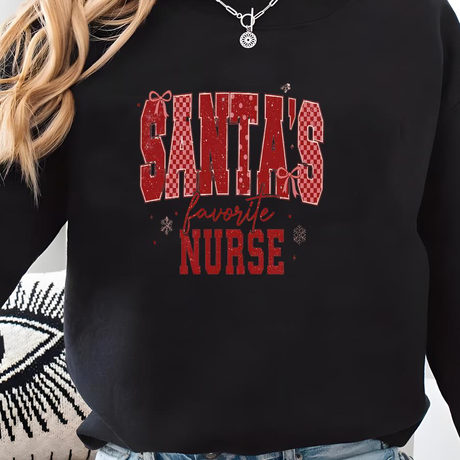 Santa's Favorite Nurse Sweatshirt: Funny Holiday Christmas Crewneck Sweatshirt