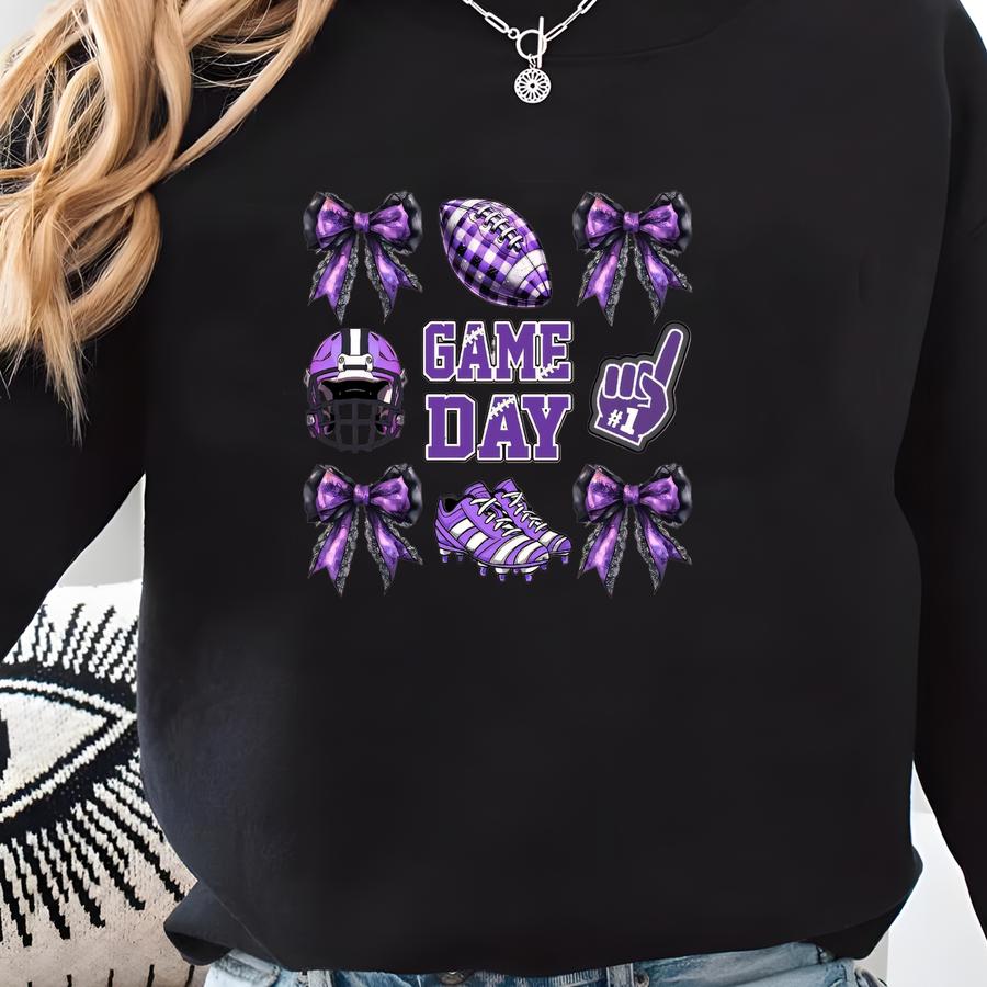 Purple Game Day Touchdown Png Purple Football Game Day Svg Football Bow Tee Sublimation Cheer Png Touchdown Season Coquette Sweatshirt Sweatshirt