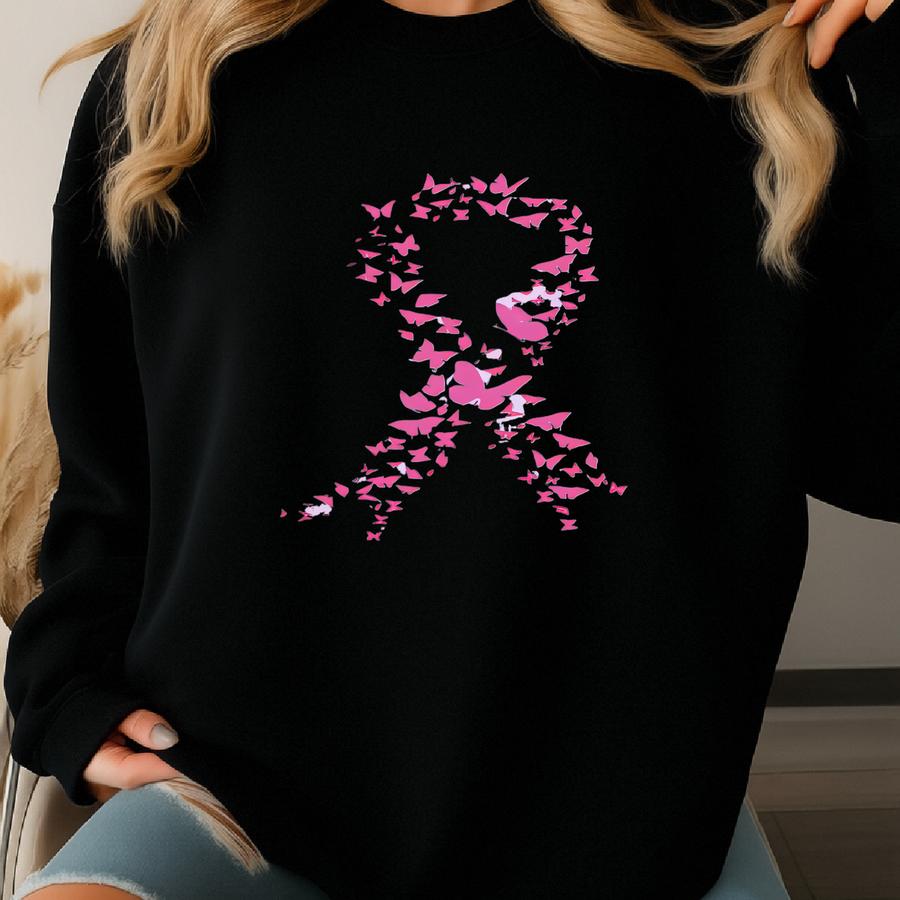 Breast Cancer Awareness Boxy/baby Tee: Pink Ribbon Butterfly Shirt Sweatshirt