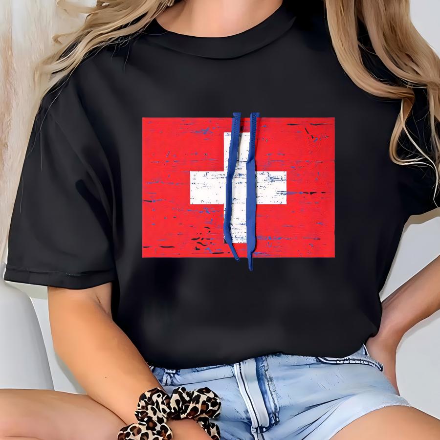 Swiss Flag Sweatshirt: Soft Cotton Blend With Pouch Pocket T-shirt