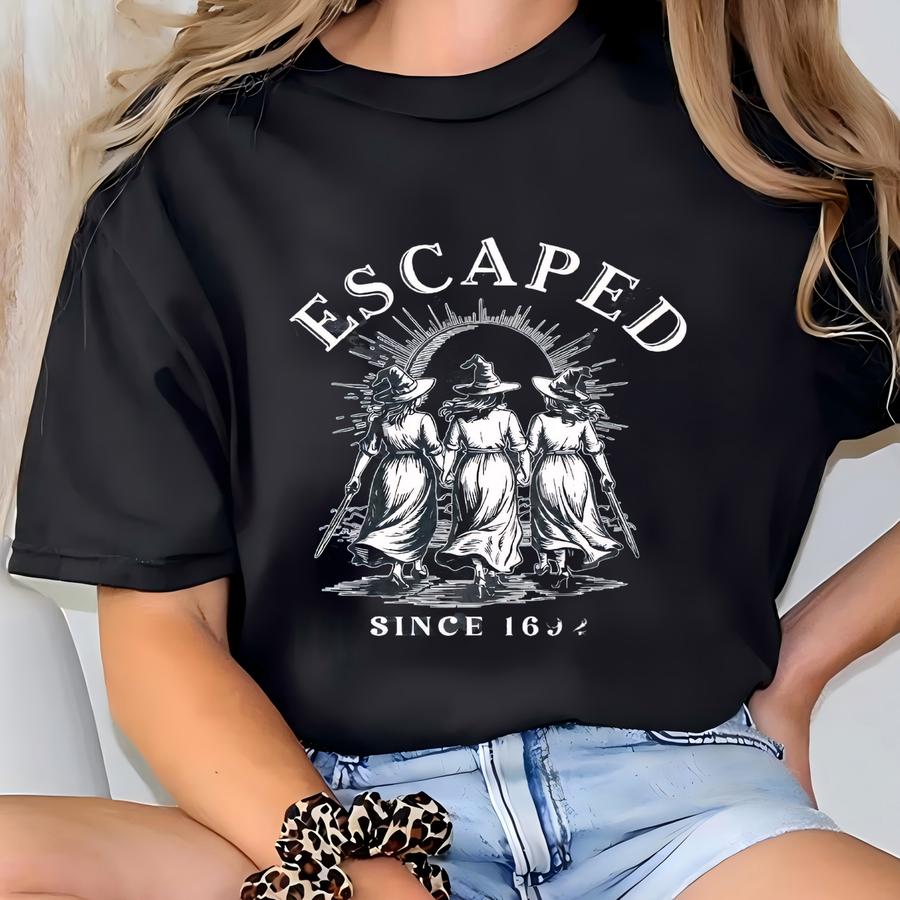 Escaped Since 1692 Witch Halloween Hoodie, Vintage Witchy Shirt, M Witch Trials Tee, Halloween Tshirt, Witch Shirt, Spooky Season Shirt T-shirt