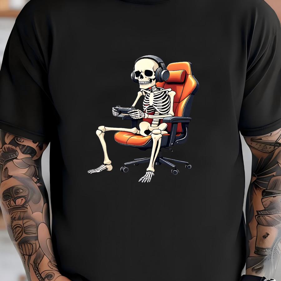Skeleton Gamer Shirt, Funny Skeleton Gaming Tee, Halloween Spooky Gamer Gift, Creepy Video Game Lover Shirt, Halloween Game Controller Tee T-shirt