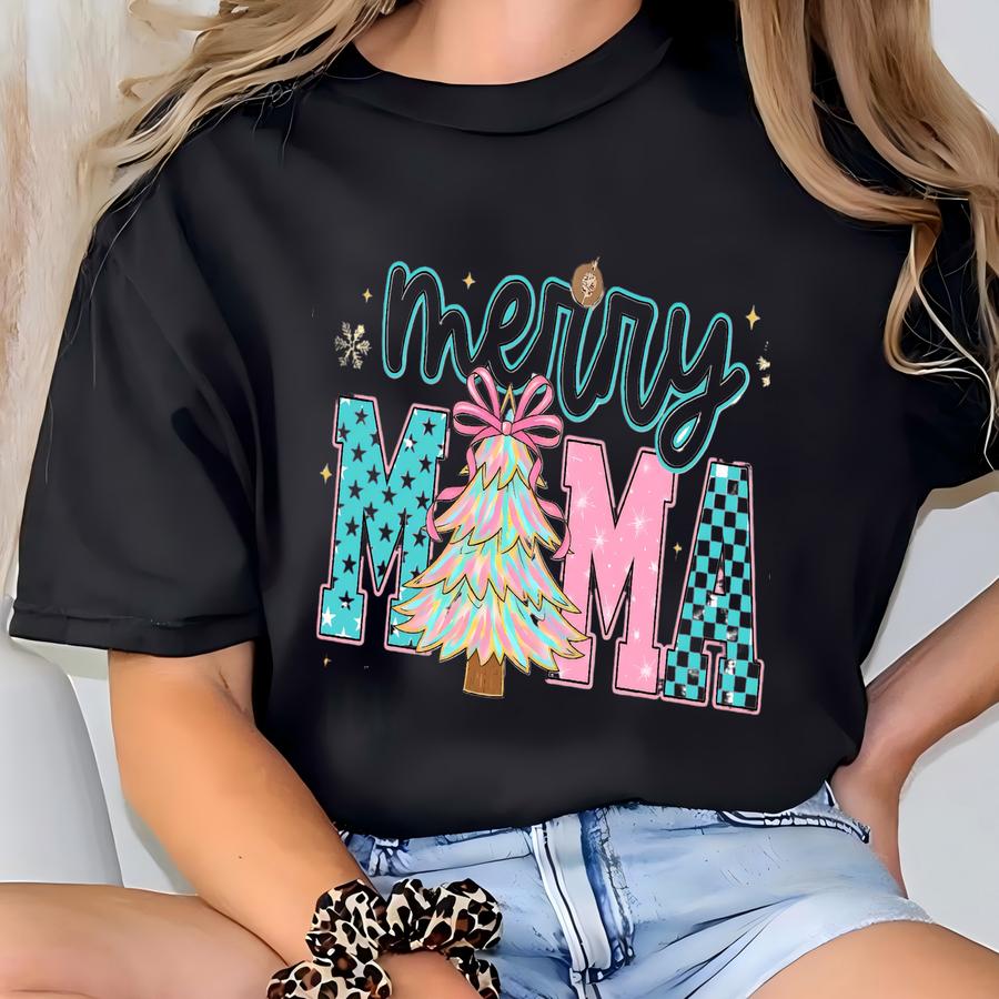 Christmas Mama Shirt, Mom Shirt, New Mother Tshirt, Cute Gift For Mom, Santa Tee, First Xmas Gifts, Pregnancy Reveal T-shirt