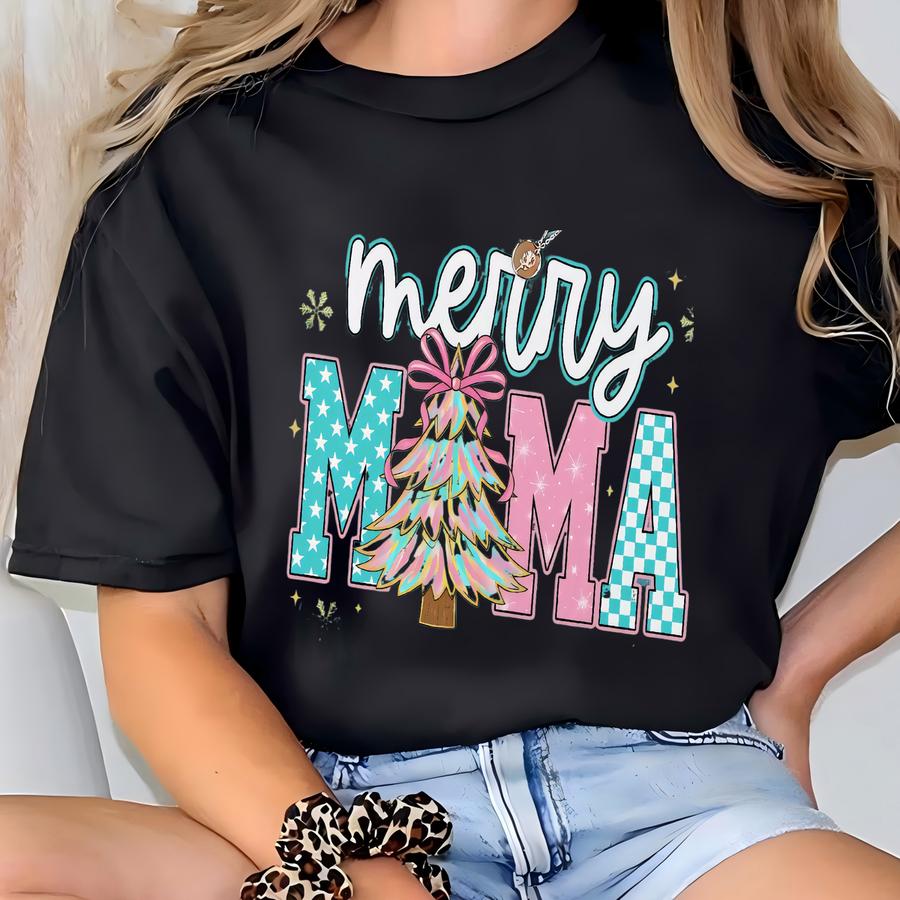 Christmas Mama Shirt, Mom Shirt, New Mother Tshirt, Cute Gift For Mom, Santa Tee, First Xmas Gifts, Pregnancy Reveal T-shirt