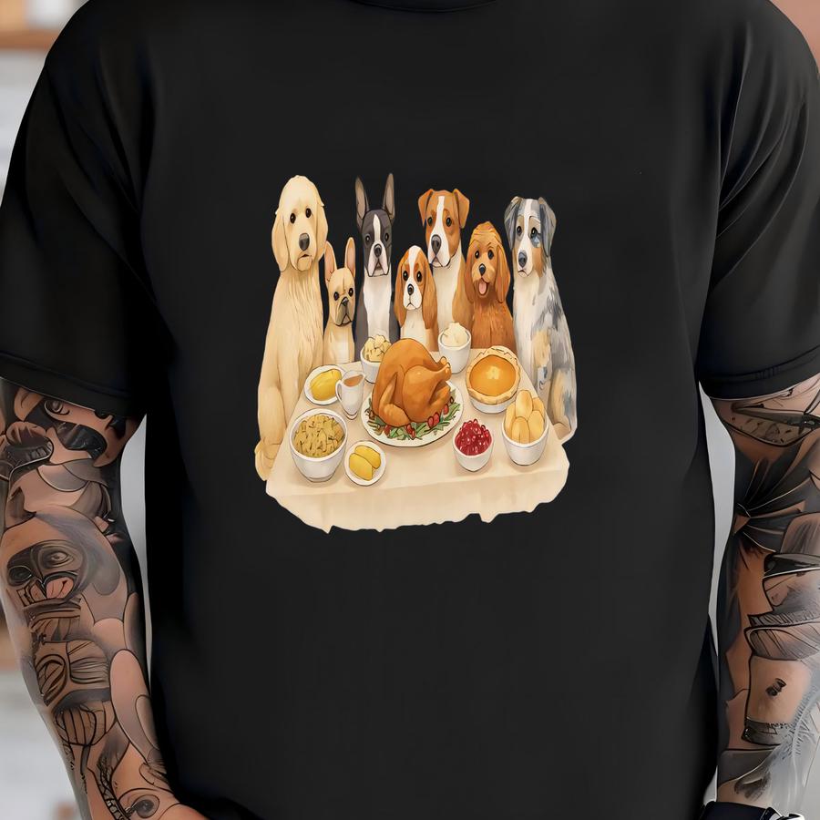 Thanksgiving Dogs Sweatshirt, Friendsgiving Fall Thanksgiving Crewneck, Autumn Dog Lover Pullover, Holiday Feast Jumper, Cute Dog Sweatshirt T-shirt