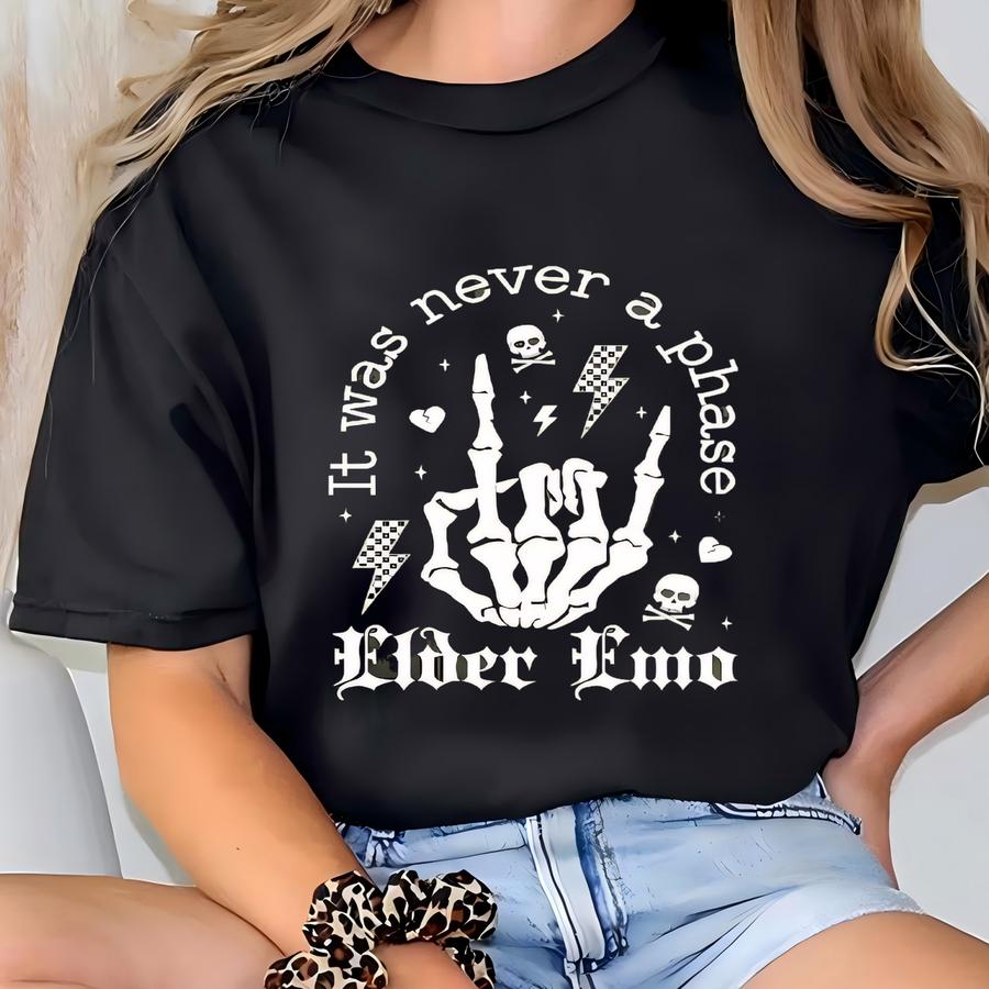 Elder Emo Sweatshirt: Skeleton Hand Rock, Funny Nostalgia Sweater T-shirt