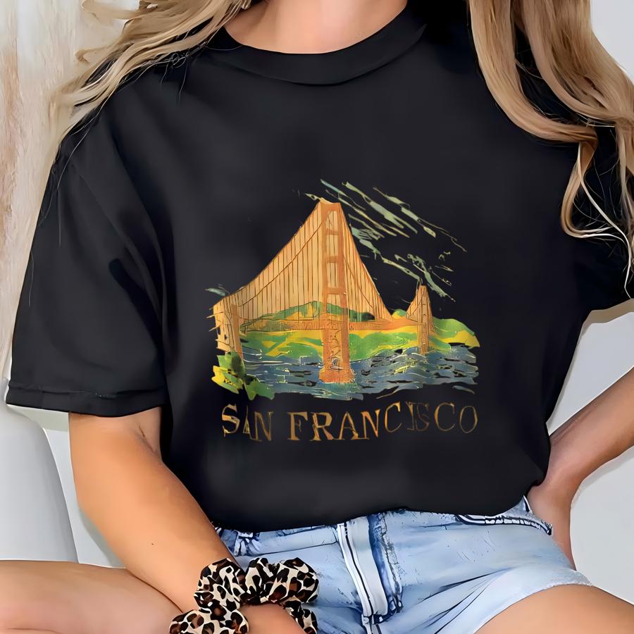 Vintage 90's San Francisco Golden Gate Bridge Yellow Crewneck Sweatshirt Sz Xl T-shirt